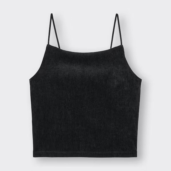 GU Bra-Feel Velour Cropped Camisole 09 Black Medium - Picture 1 of 2